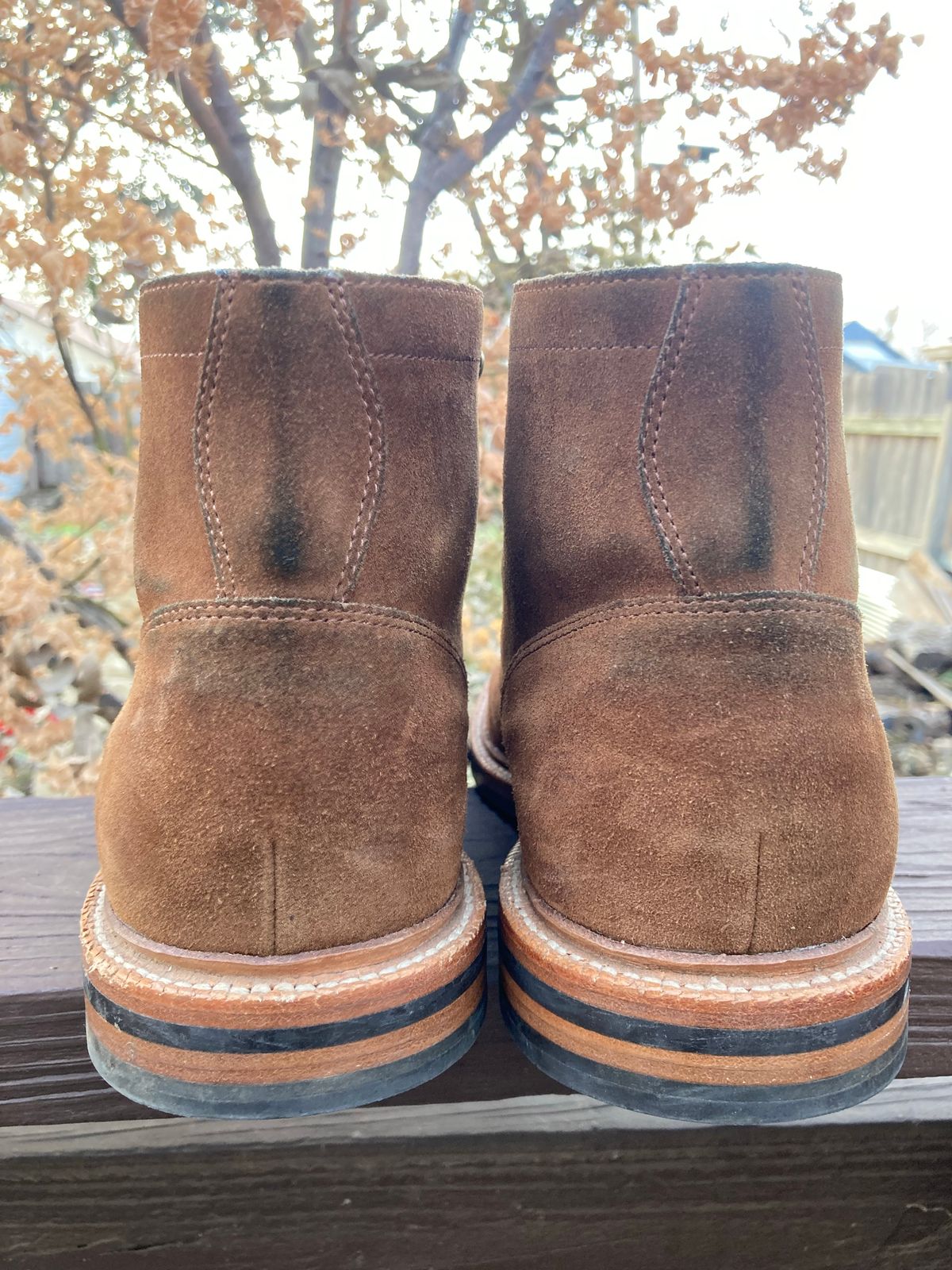 Photo by kenny_trill_kenny on December 3, 2022 of the Grant Stone Diesel Boot in C.F. Stead Bourbon Repello Calf Suede.