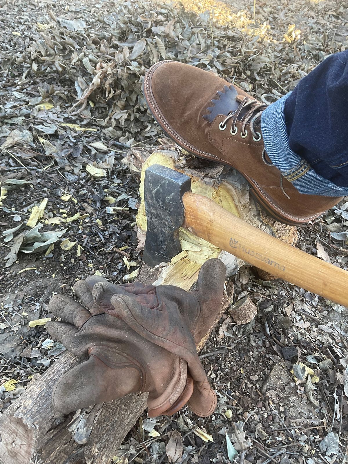 Photo by kenny_trill_kenny on January 1, 2023 of the Grant Stone Diesel Boot in C.F. Stead Bourbon Repello Calf Suede.