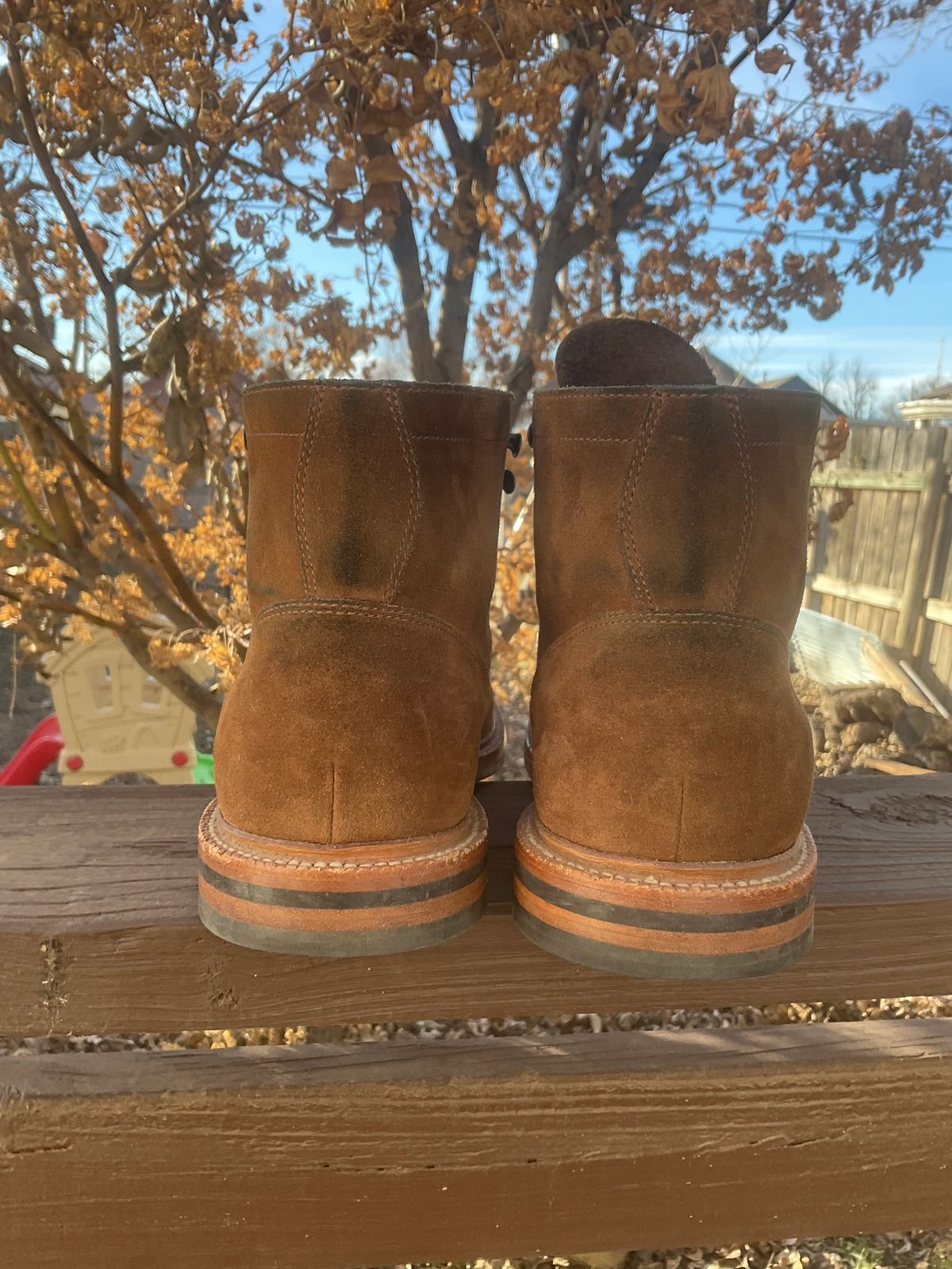 Photo by kenny_trill_kenny on January 1, 2023 of the Grant Stone Diesel Boot in C.F. Stead Bourbon Repello Calf Suede.