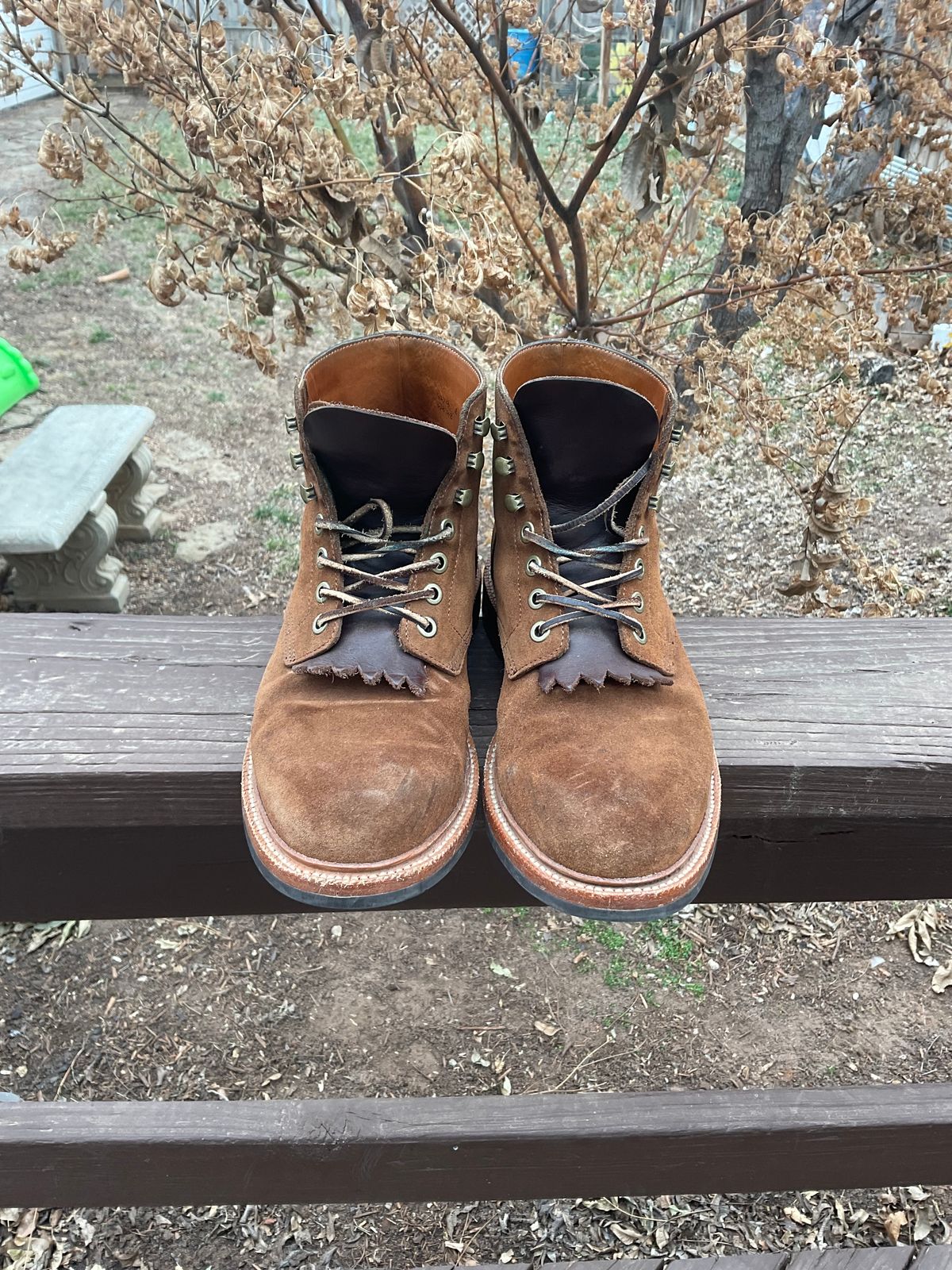 Photo by kenny_trill_kenny on February 2, 2023 of the Grant Stone Diesel Boot in C.F. Stead Bourbon Repello Calf Suede.