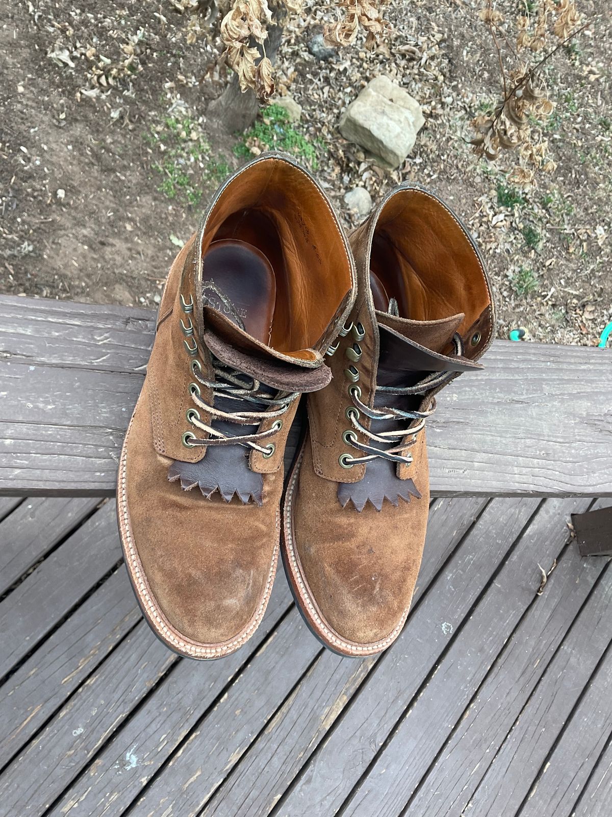Photo by kenny_trill_kenny on February 2, 2023 of the Grant Stone Diesel Boot in C.F. Stead Bourbon Repello Calf Suede.