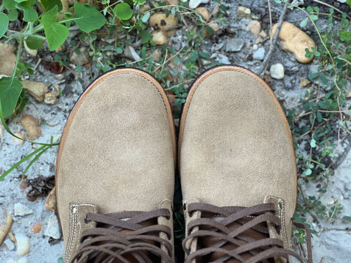 Photo by Bluesbrosg4ev on September 16, 2023 of the Viberg Boondocker in Horween Marine Field Roughout.