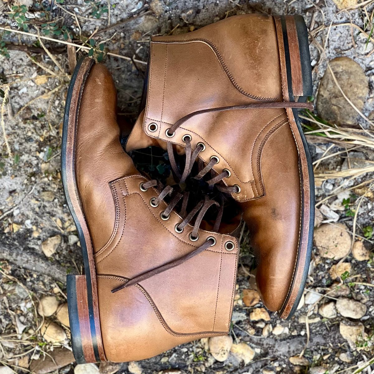 Photo by Bluesbrosg4ev on December 5, 2024 of the Viberg Service Boot in Horween Natural Chromexcel.