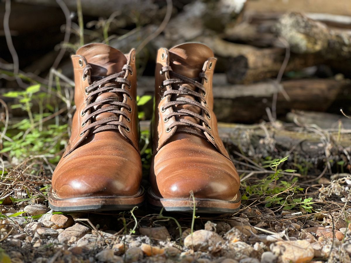 Photo by Bluesbrosg4ev on January 3, 2025 of the Viberg Service Boot in Horween Natural Chromexcel.