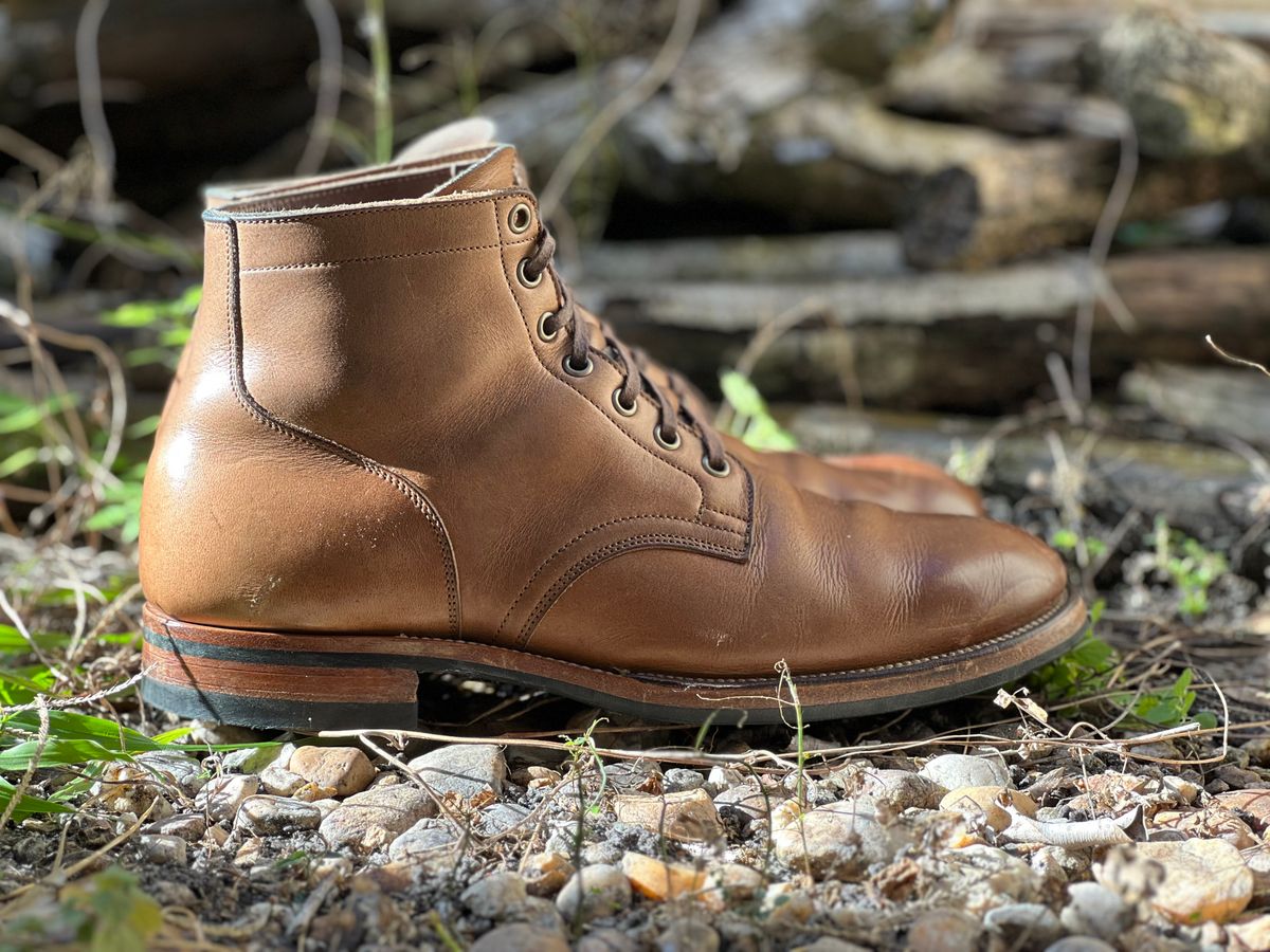 Photo by Bluesbrosg4ev on January 3, 2025 of the Viberg Service Boot in Horween Natural Chromexcel.