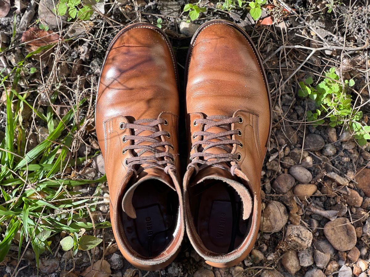 Photo by Bluesbrosg4ev on January 3, 2025 of the Viberg Service Boot in Horween Natural Chromexcel.
