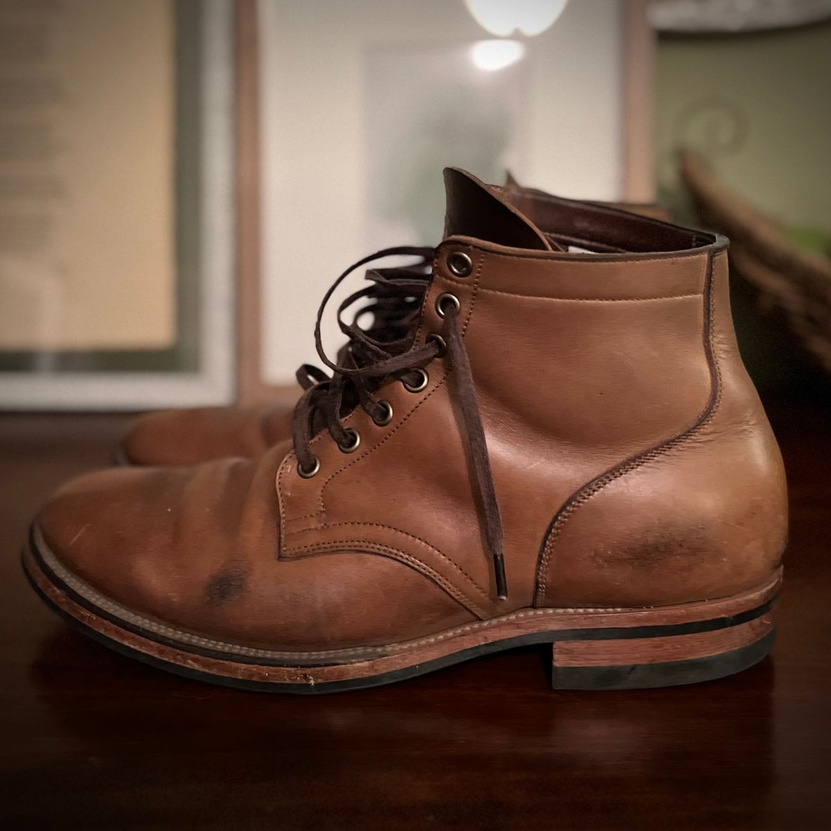 Photo by Bluesbrosg4ev on February 6, 2025 of the Viberg Service Boot in Horween Natural Chromexcel.