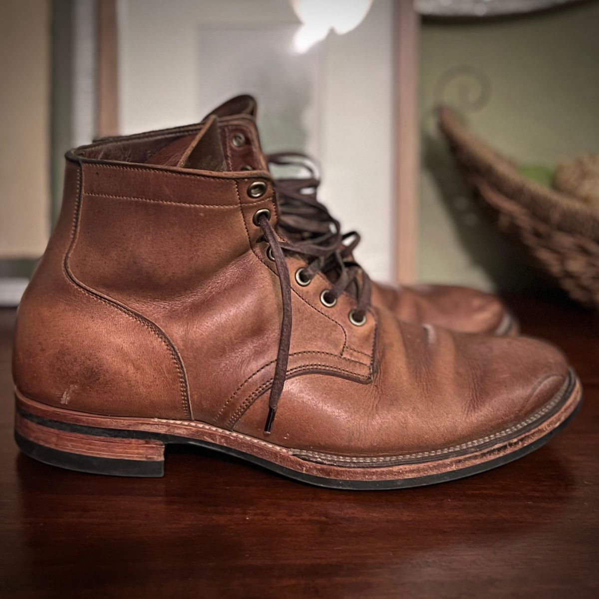 Photo by Bluesbrosg4ev on February 6, 2025 of the Viberg Service Boot in Horween Natural Chromexcel.