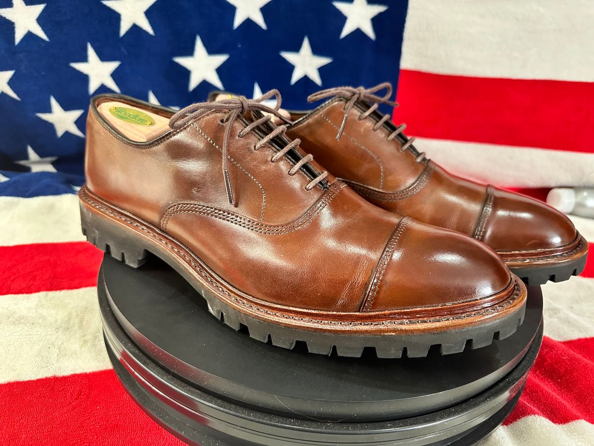 Photo by Stuville77 on May 13, 2024 of the Allen Edmonds Park Avenue Cap Toe Oxford in Dark Chili Calfskin.