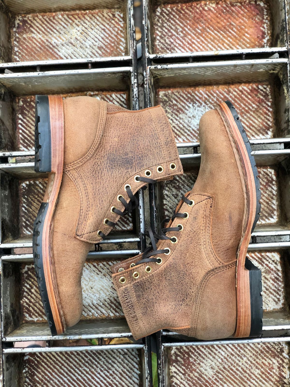 Photo by SierraLizard on October 1, 2023 of the White's MP-Sherman Plain Toe in New Rosewood Waxed Elk Unicorn.