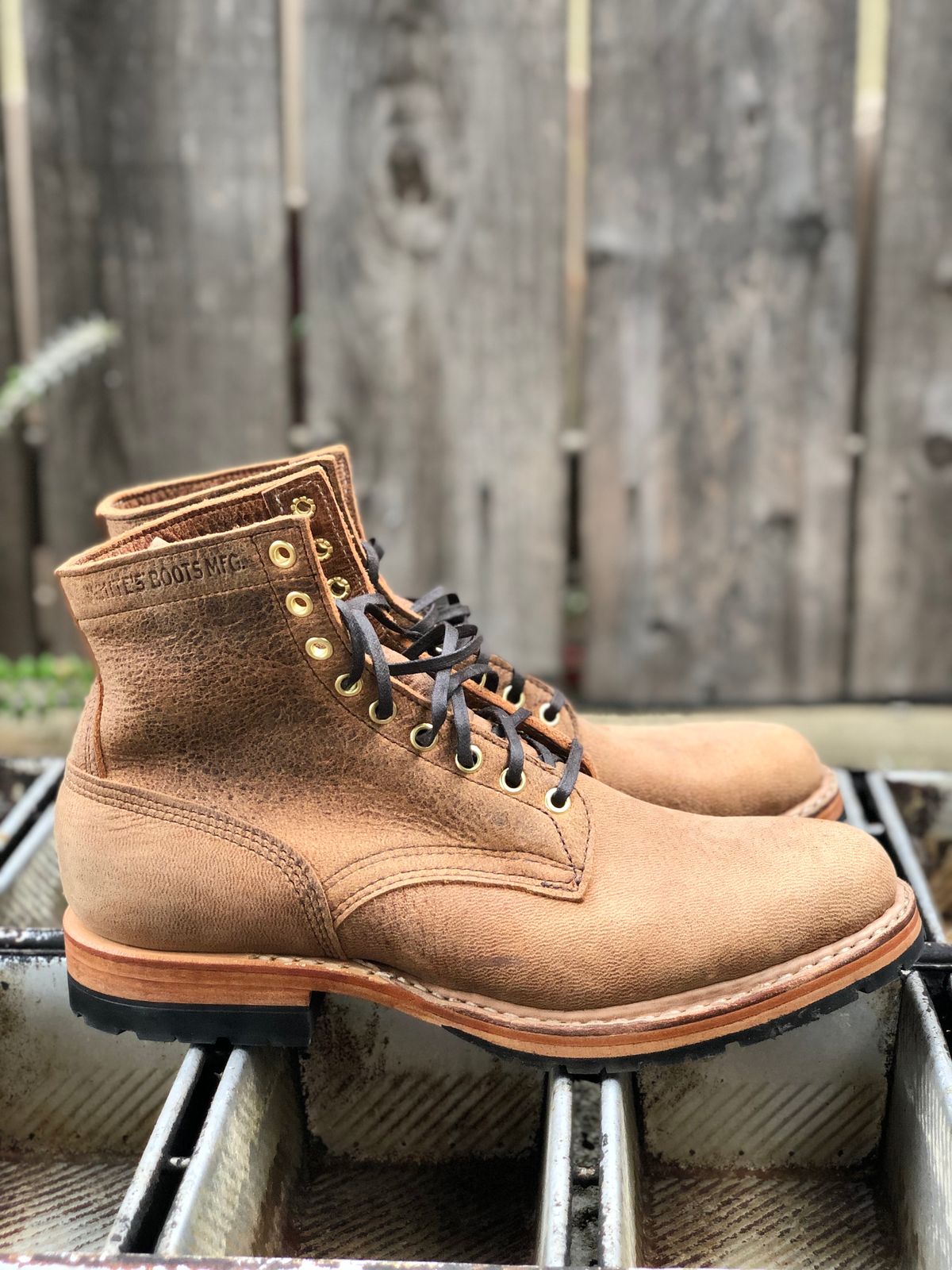 Photo by SierraLizard on October 1, 2023 of the White's MP-Sherman Plain Toe in New Rosewood Waxed Elk Unicorn.