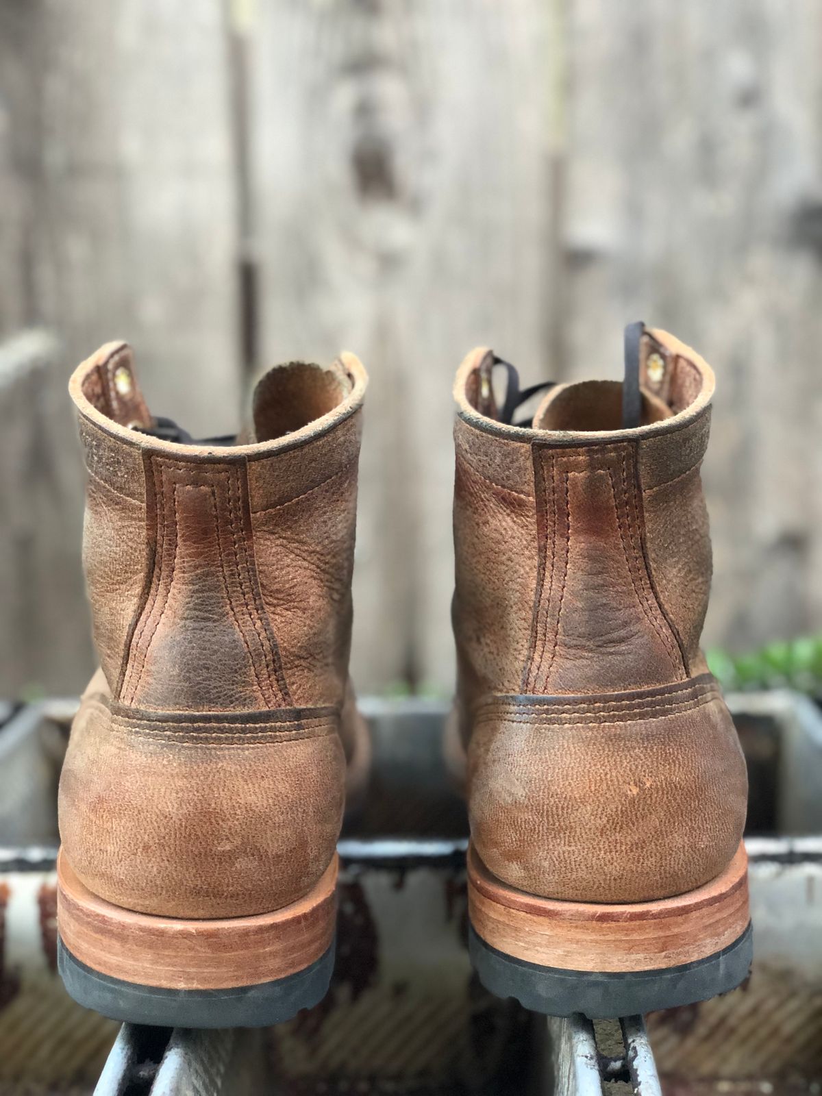 Photo by SierraLizard on November 3, 2023 of the White's MP-Sherman Plain Toe in New Rosewood Waxed Elk Unicorn.