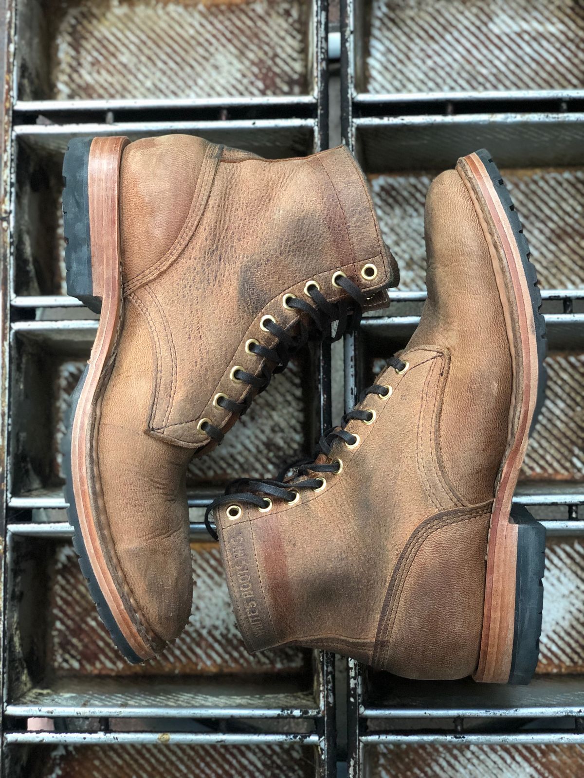 Photo by SierraLizard on November 3, 2023 of the White's MP-Sherman Plain Toe in New Rosewood Waxed Elk Unicorn.