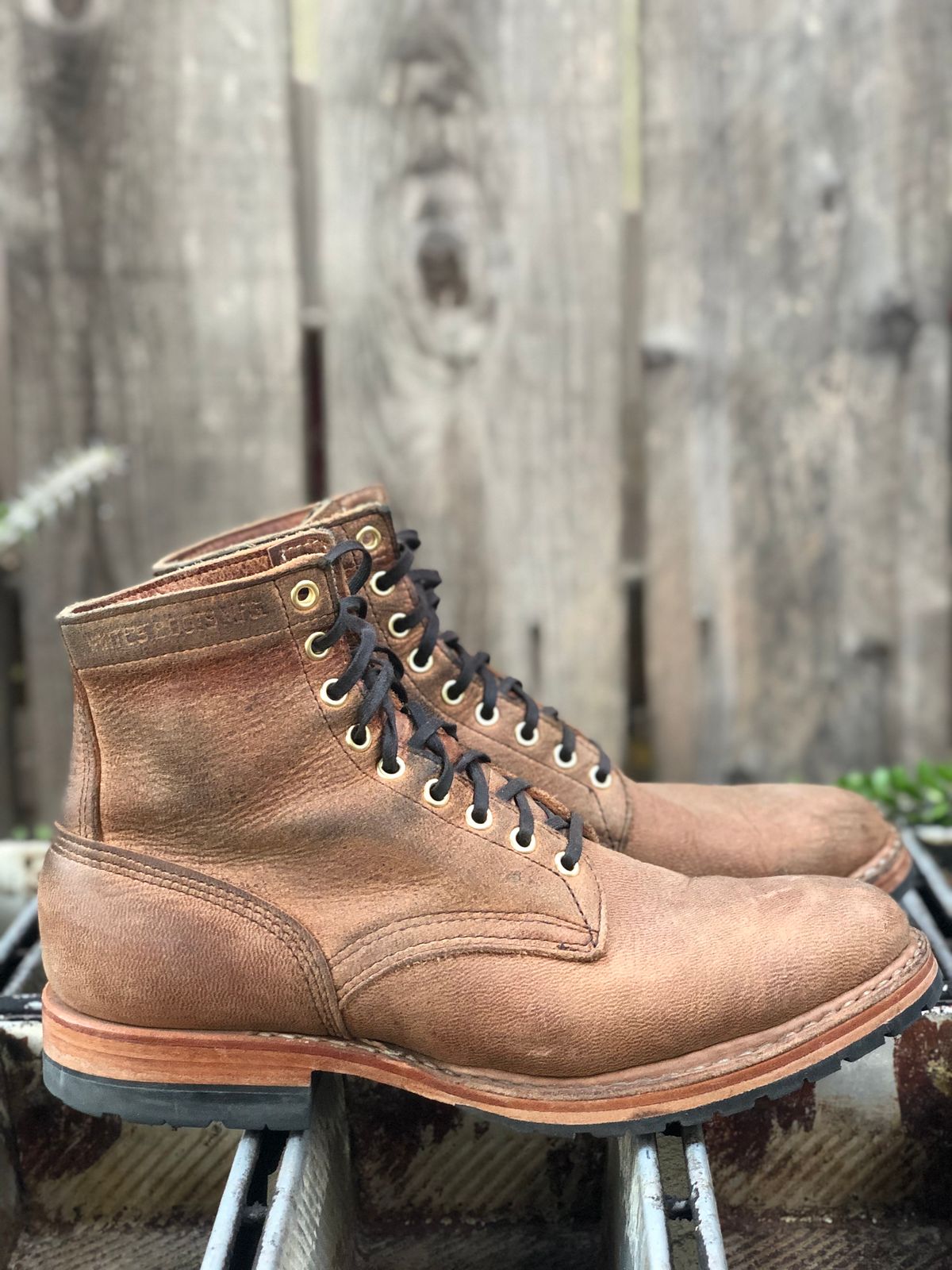 Photo by SierraLizard on November 3, 2023 of the White's MP-Sherman Plain Toe in New Rosewood Waxed Elk Unicorn.