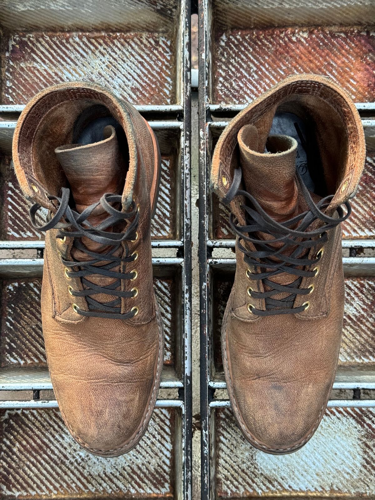 Photo by SierraLizard on December 4, 2023 of the White's MP-Sherman Plain Toe in New Rosewood Waxed Elk Unicorn.