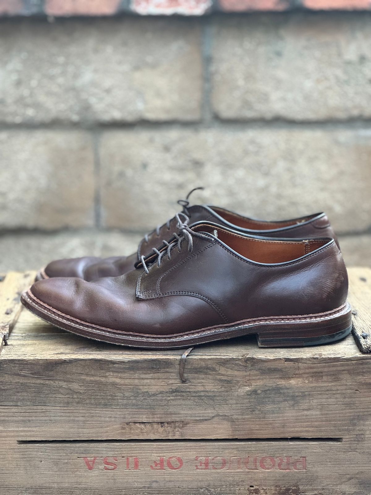 Photo by SierraLizard on November 4, 2024 of the Alden Plain Toe Blucher in Horween Brown Chromexcel.