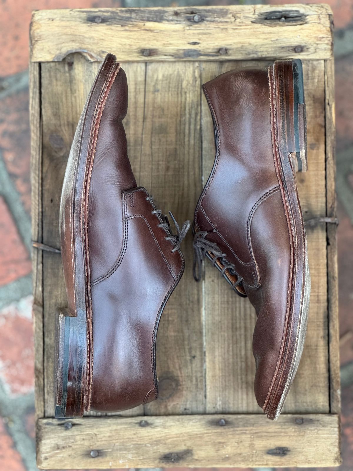 Photo by SierraLizard on November 4, 2024 of the Alden Plain Toe Blucher in Horween Brown Chromexcel.