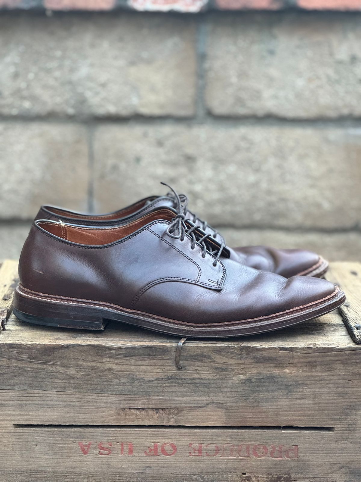 Photo by SierraLizard on November 4, 2024 of the Alden Plain Toe Blucher in Horween Brown Chromexcel.