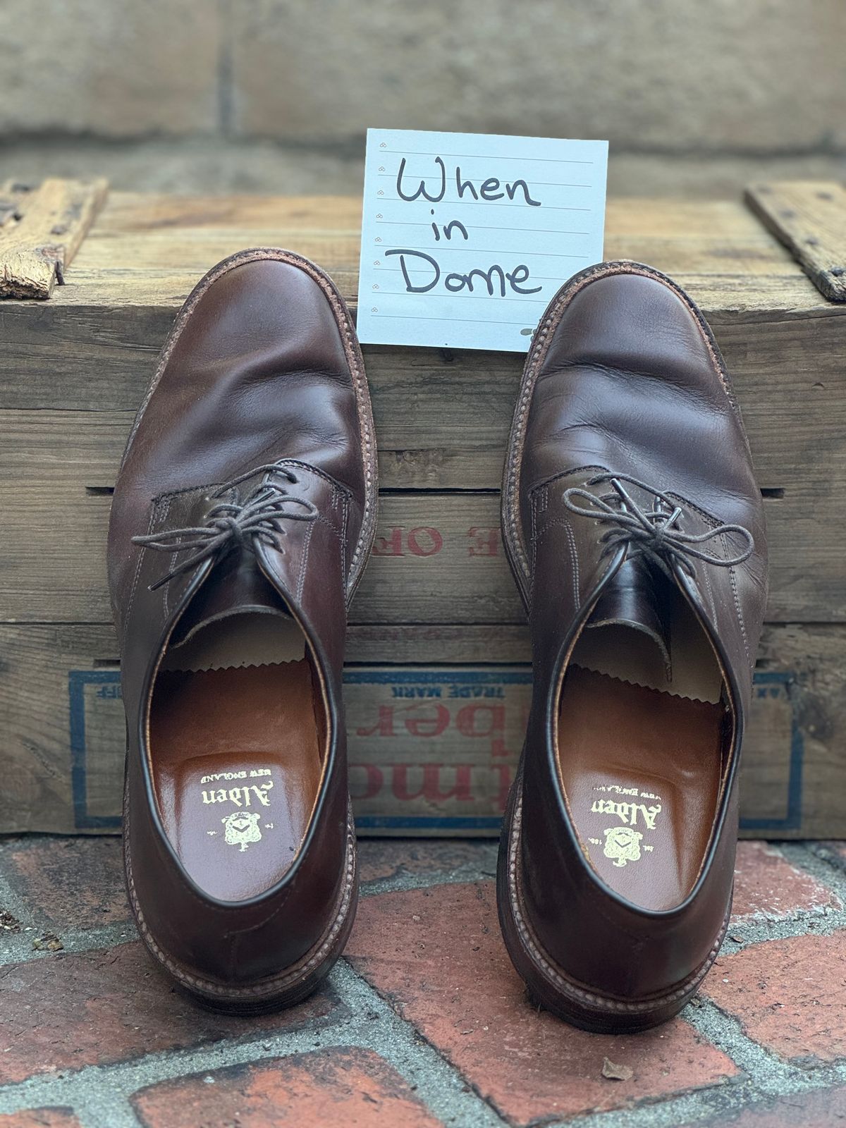 Photo by SierraLizard on November 4, 2024 of the Alden Plain Toe Blucher in Horween Brown Chromexcel.