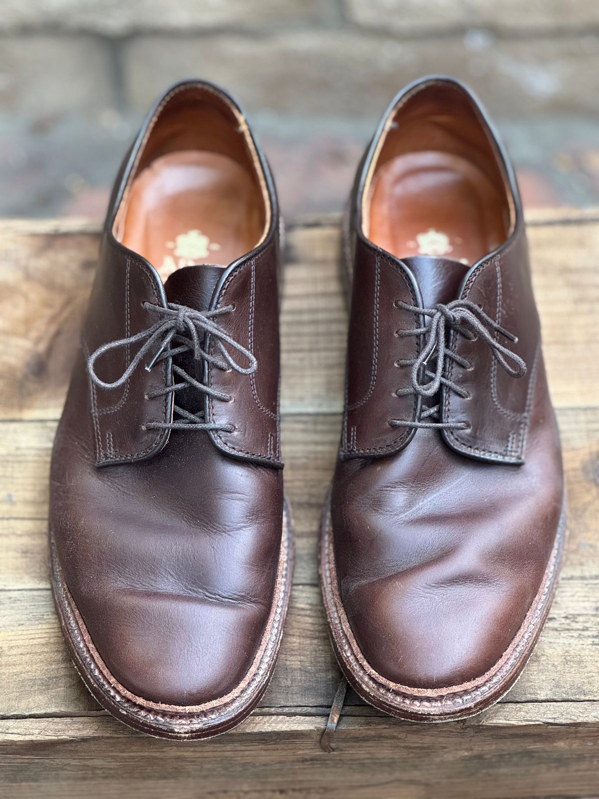 Photo by SierraLizard on November 4, 2024 of the Alden Plain Toe Blucher in Horween Brown Chromexcel.