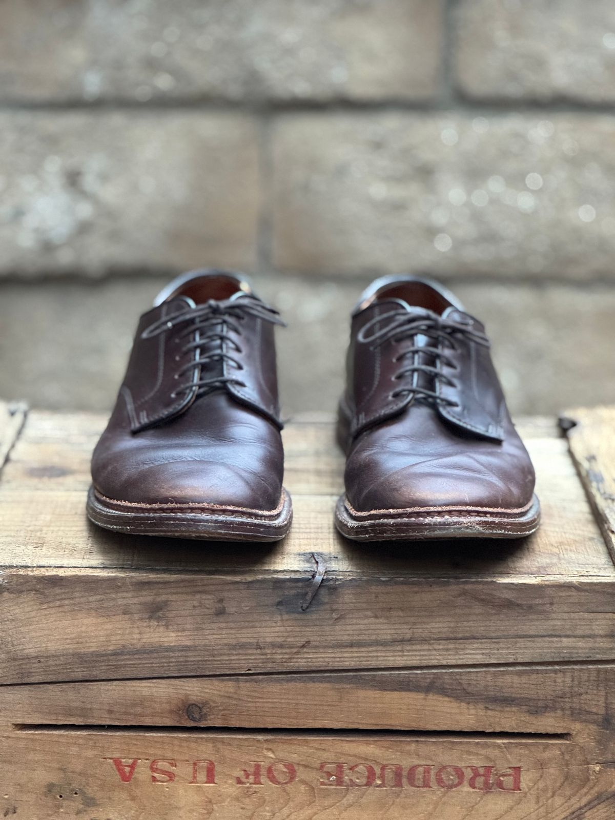 Photo by SierraLizard on January 4, 2025 of the Alden Plain Toe Blucher in Horween Brown Chromexcel.