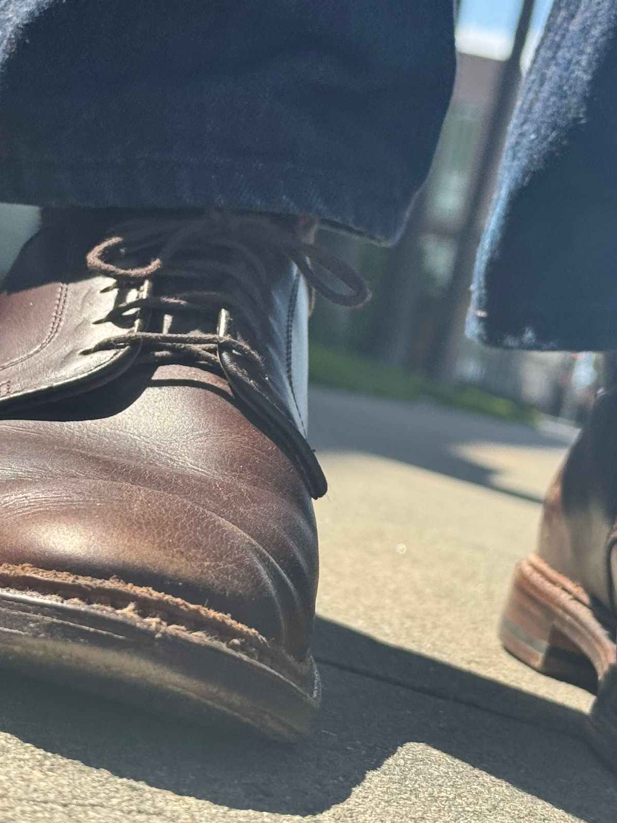 Photo by SierraLizard on March 3, 2025 of the Alden Plain Toe Blucher in Horween Brown Chromexcel.