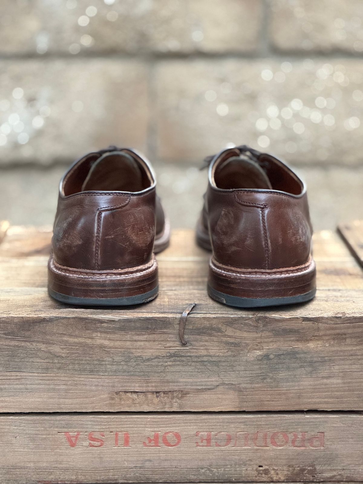 Photo by SierraLizard on March 1, 2025 of the Alden Plain Toe Blucher in Horween Brown Chromexcel.