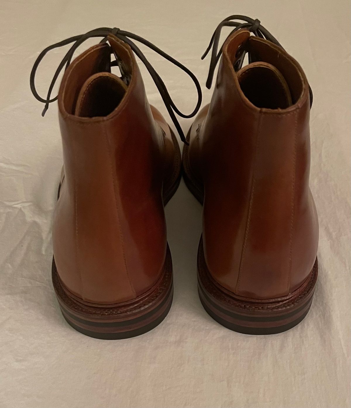 Photo by serviceadvisorwalking on October 1, 2022 of the Grant Stone Edward Boot in Horween Honey Glazed Shell Cordovan.
