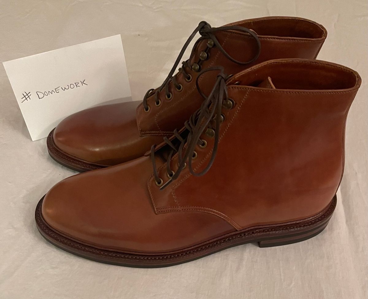 Photo by serviceadvisorwalking on October 1, 2022 of the Grant Stone Edward Boot in Horween Honey Glazed Shell Cordovan.