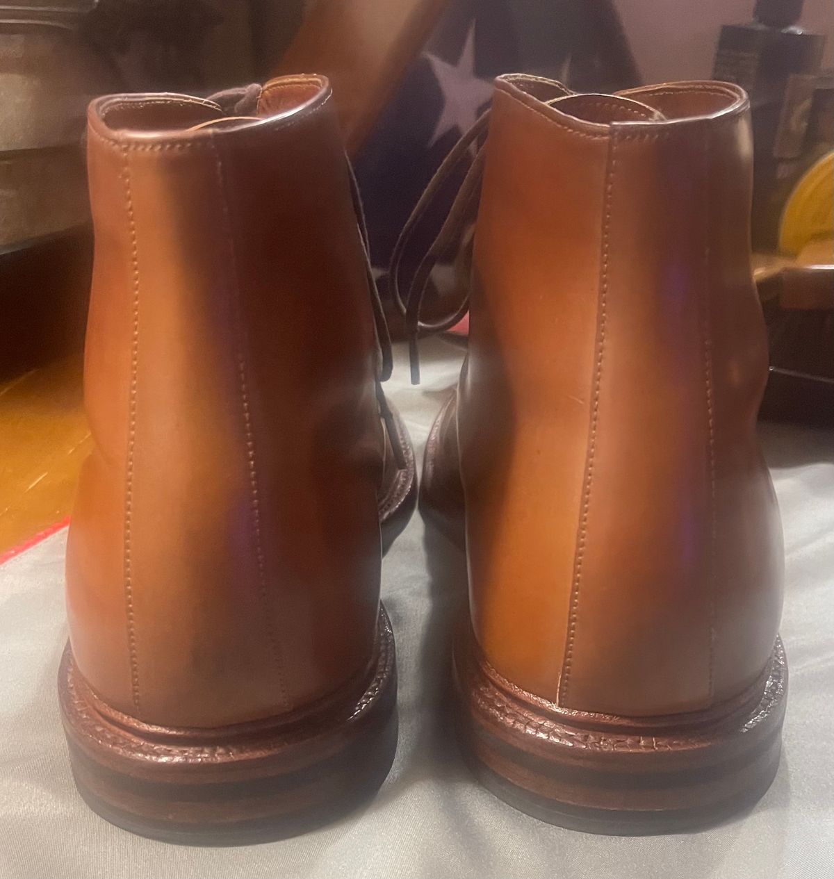Photo by serviceadvisorwalking on December 2, 2022 of the Grant Stone Edward Boot in Horween Honey Glazed Shell Cordovan.