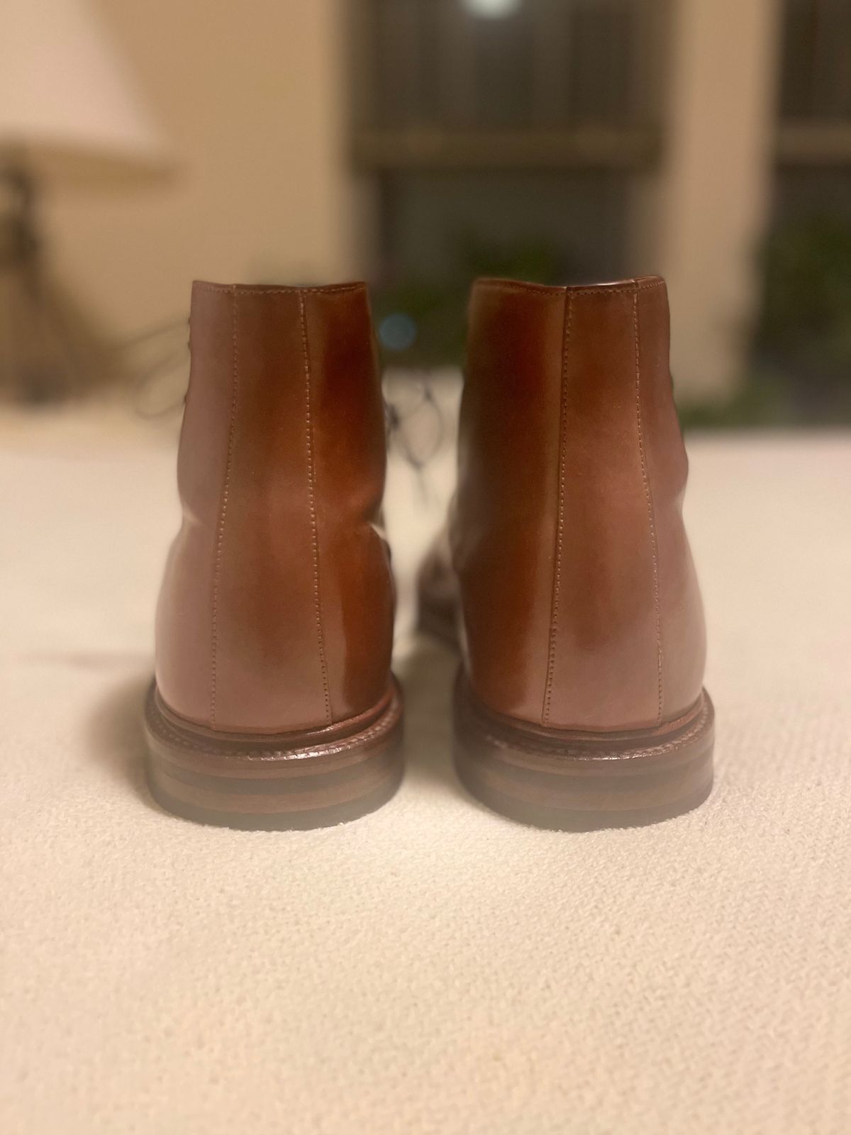 Photo by serviceadvisorwalking on January 5, 2023 of the Grant Stone Edward Boot in Horween Honey Glazed Shell Cordovan.
