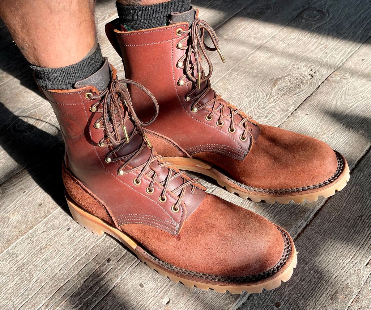 Photo by Eazydoesit on August 1, 2023 of the JK Boots O.T. in Seidel Redwood Oil Tan Roughout.