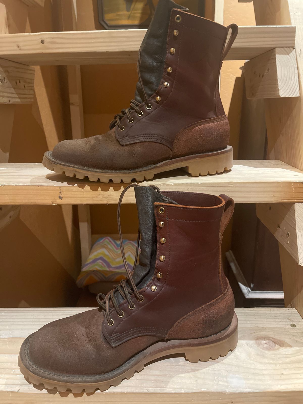 Photo by Eazydoesit on November 30, 2023 of the JK Boots O.T. in Seidel Redwood Oil Tan Roughout.