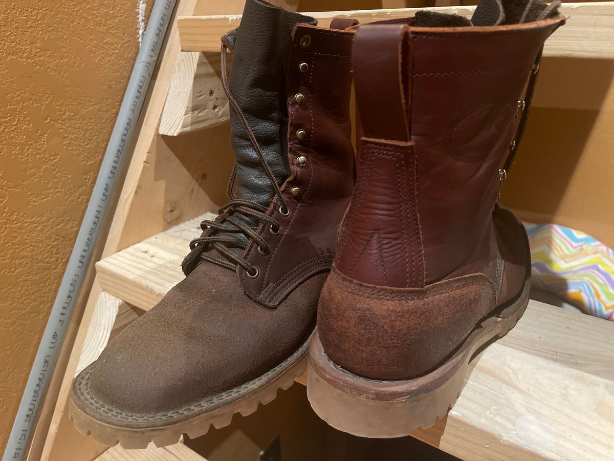 Photo by Eazydoesit on November 30, 2023 of the JK Boots O.T. in Seidel Redwood Oil Tan Roughout.