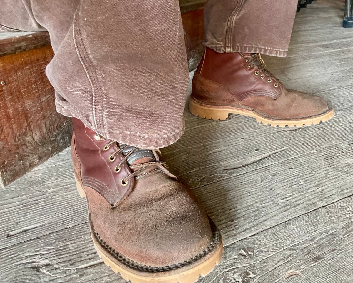 Photo by Eazydoesit on March 9, 2024 of the JK Boots O.T. in Seidel Redwood Oil Tan Roughout.
