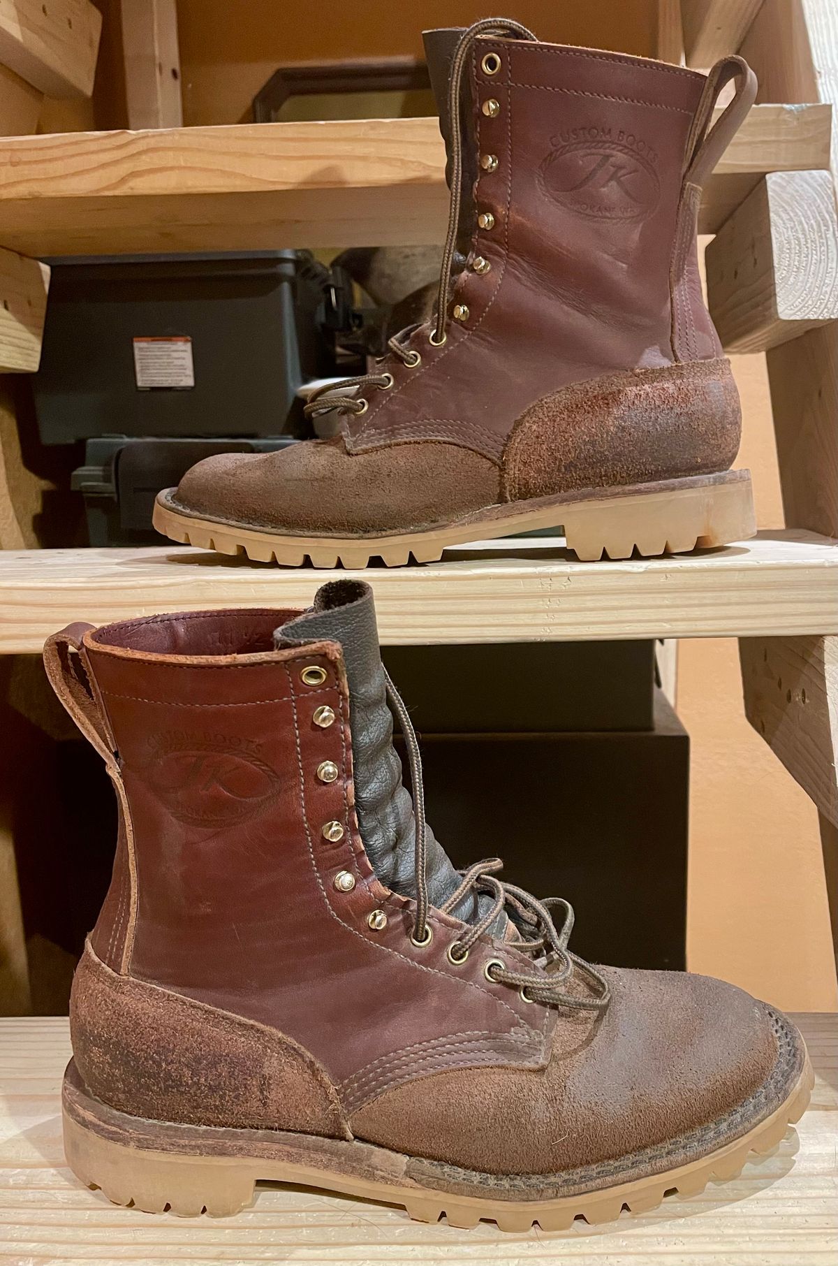 Photo by Eazydoesit on May 23, 2024 of the JK Boots O.T. in Seidel Redwood Oil Tan Roughout.