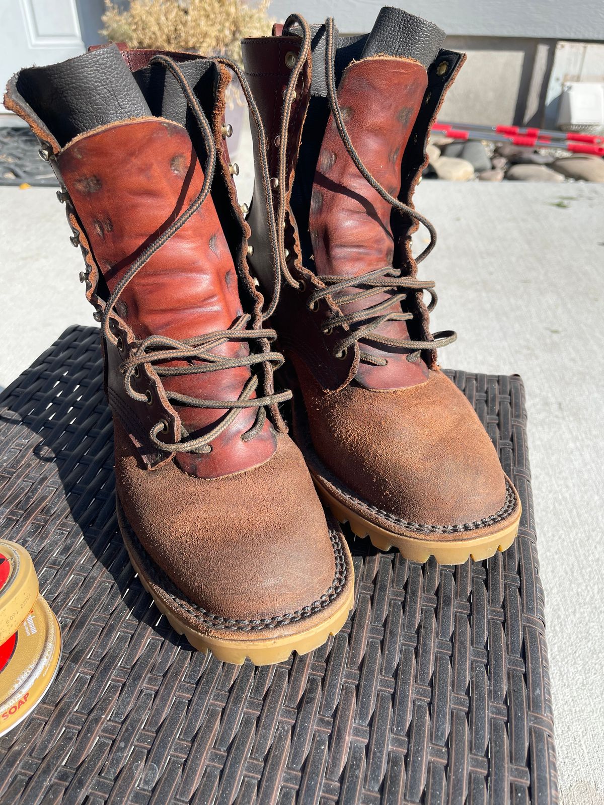 Photo by Eazydoesit on October 16, 2024 of the JK Boots O.T. in Seidel Redwood Oil Tan Roughout.