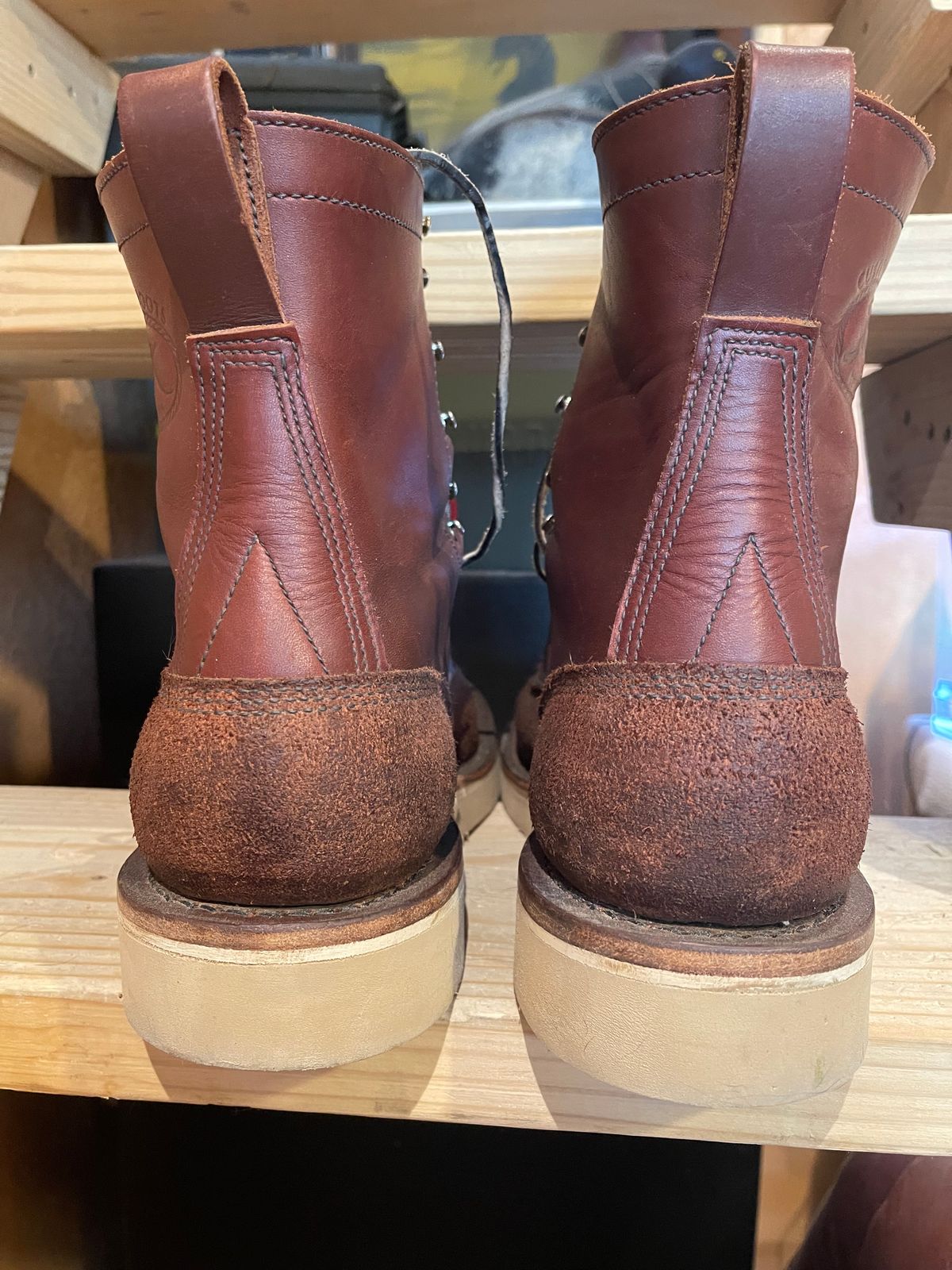 Photo by Eazydoesit on March 1, 2025 of the JK Boots O.T. in Seidel Redwood Oil Tan Roughout.