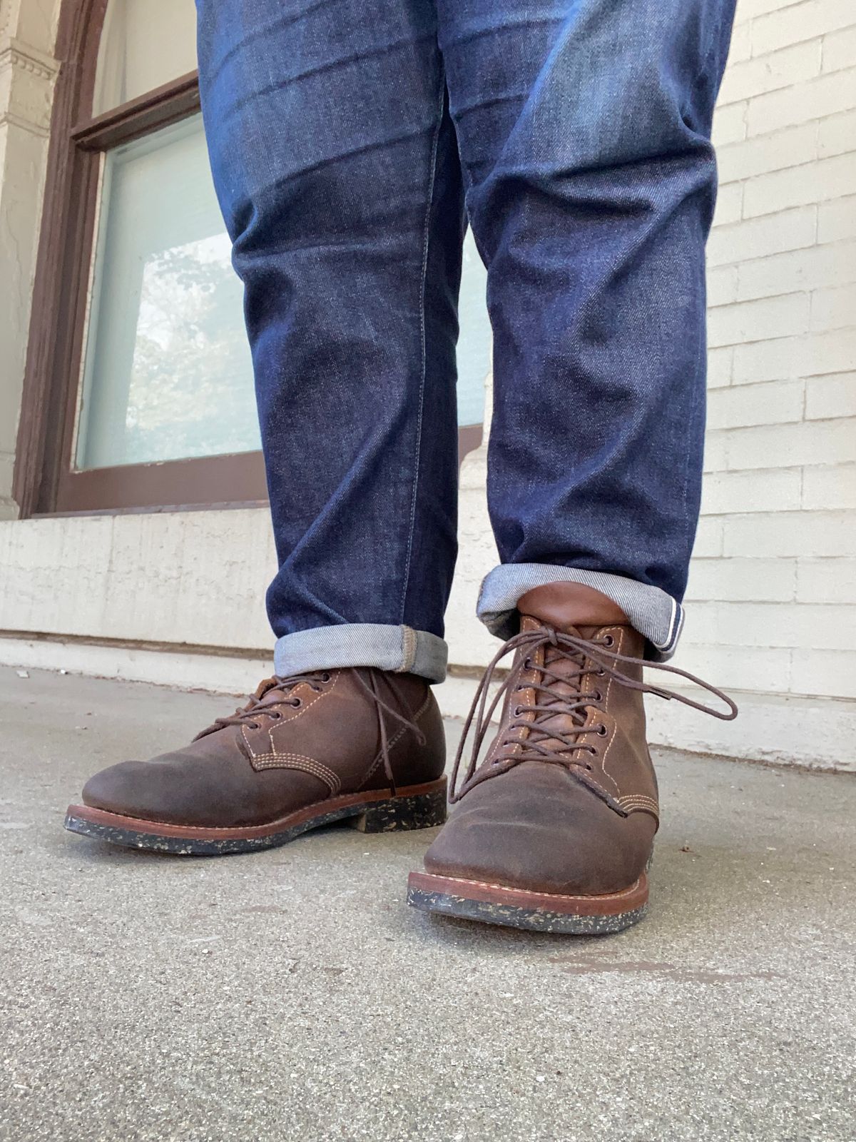 Photo by eddykinz on September 17, 2022 of the Viberg Boondocker in Horween Natural Chromexcel Roughout.