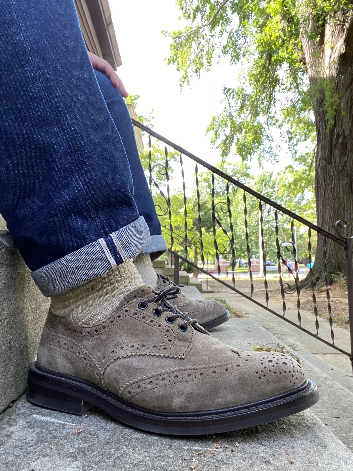 Photo by eddykinz on September 1, 2022 of the Tricker's Bourton Country Shoe in C.F. Stead Visone Repello Calf Suede.