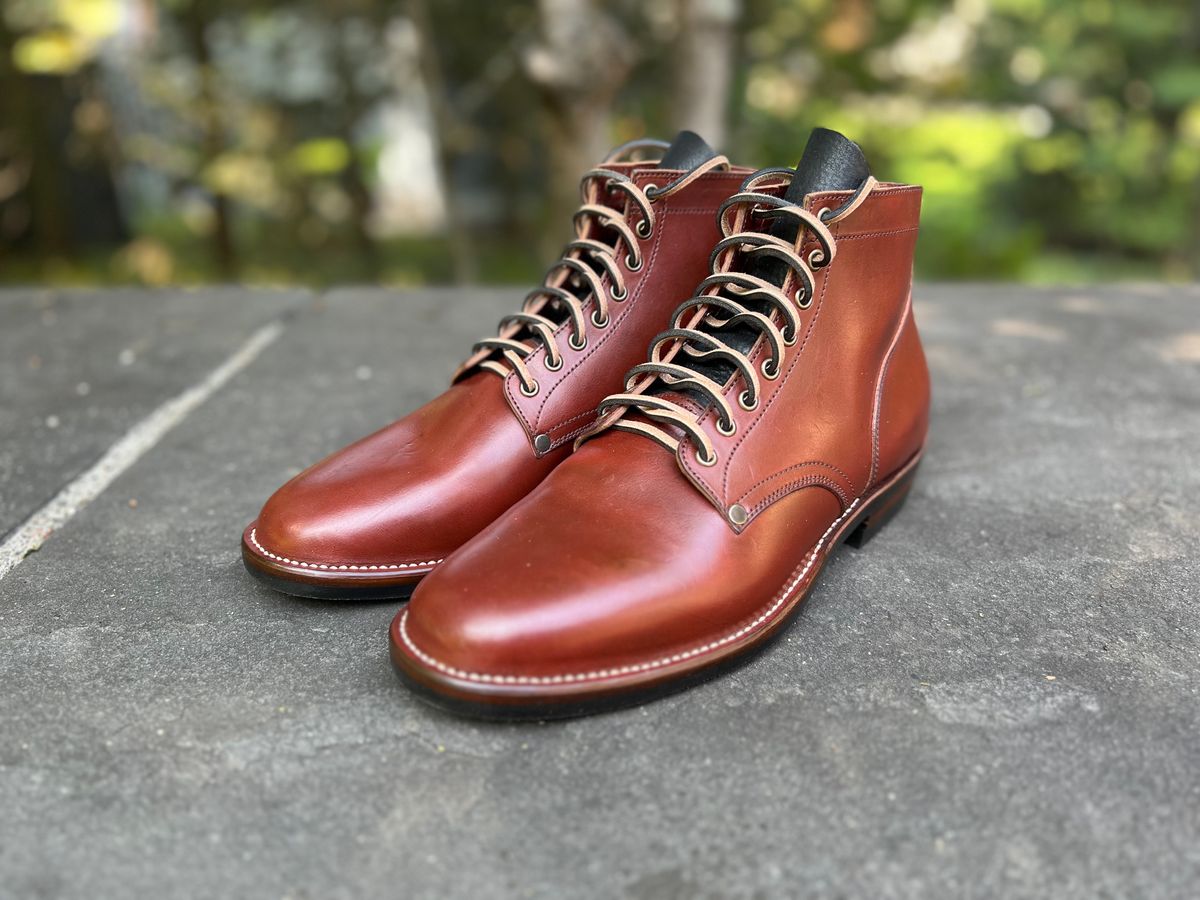 Photo by worra on October 1, 2022 of the NF Bootmaker Milton Boot in Horween Tan Workshoe Butt.