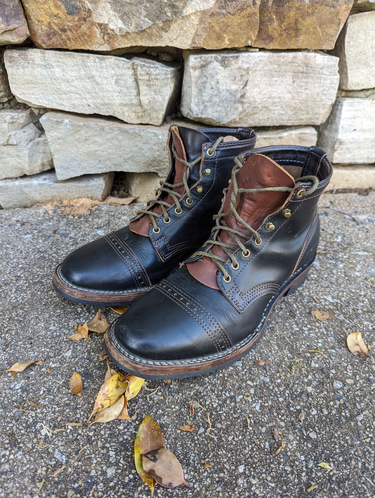 Photo by polishengineering on April 21, 2024 of the Wesco x S&S Axe Breaker in Maryam Black Horsehide.