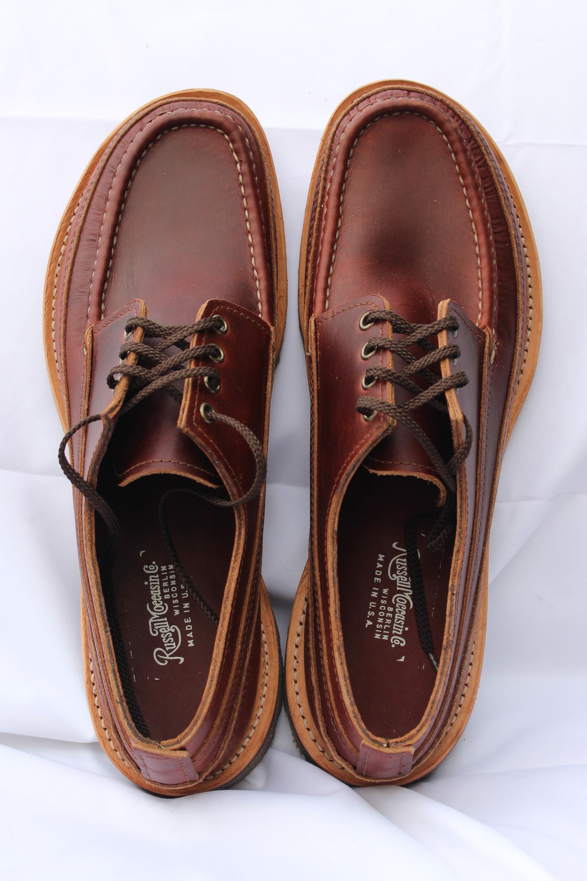 Photo by polishengineering on October 4, 2025 of the Russell Moccasin Co. Fishing Oxford in Seidel British Tan Double Shot.