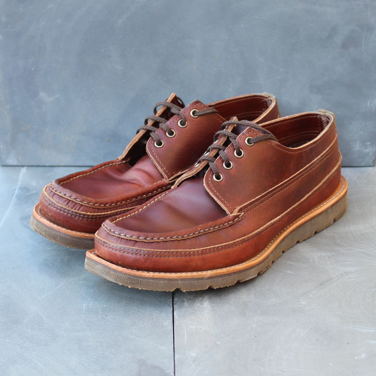 Photo by polishengineering on November 4, 2025 of the Russell Moccasin Co. Fishing Oxford in Seidel British Tan Double Shot.