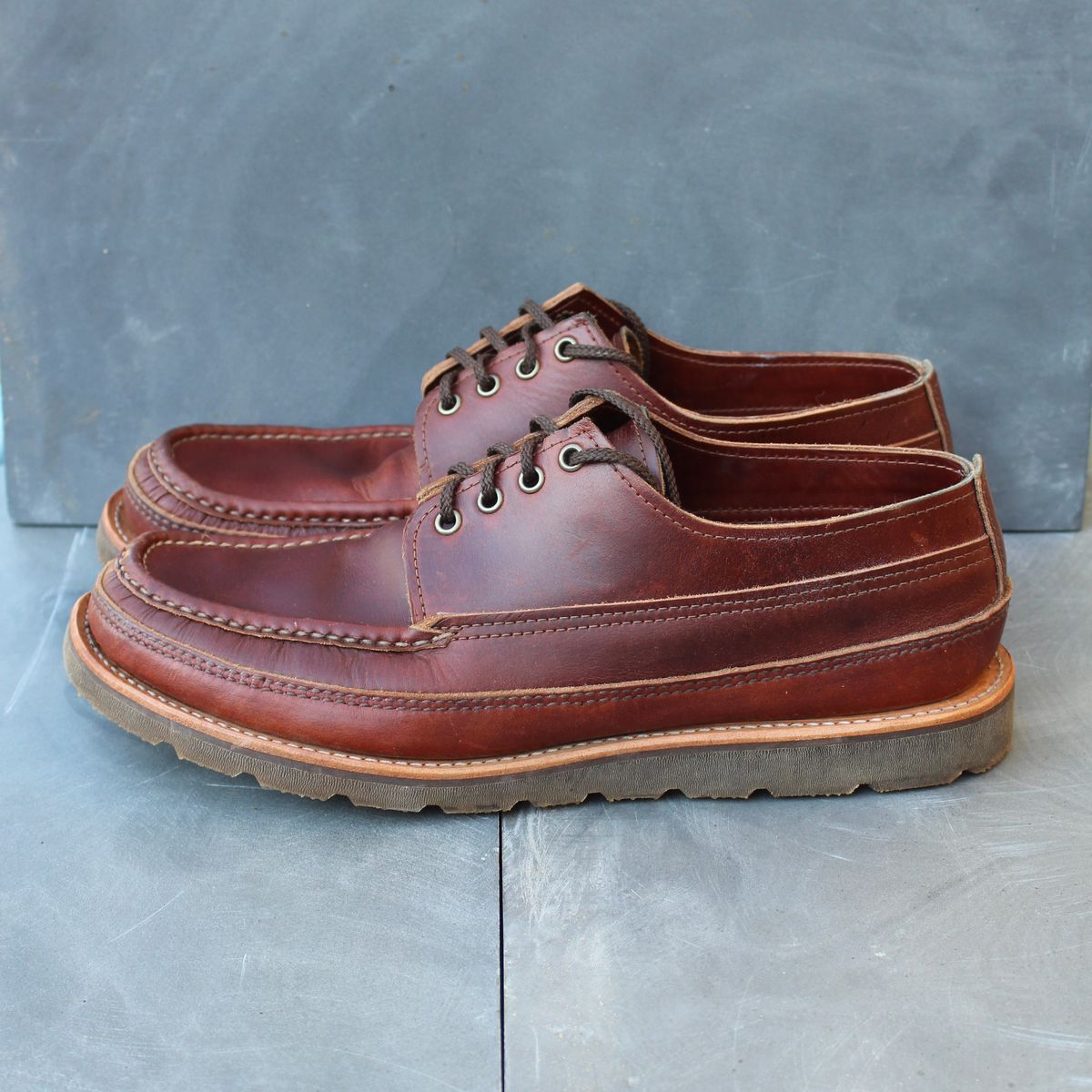 Photo by polishengineering on November 4, 2025 of the Russell Moccasin Co. Fishing Oxford in Seidel British Tan Double Shot.