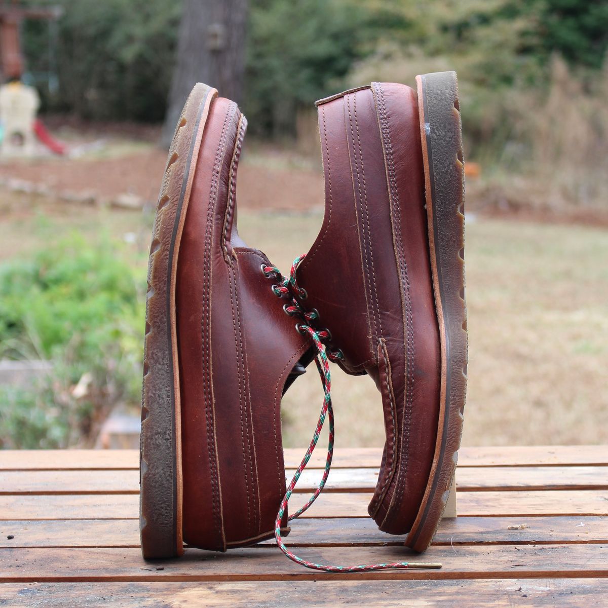 Photo by polishengineering on December 4, 2025 of the Russell Moccasin Co. Fishing Oxford in Seidel British Tan Double Shot.