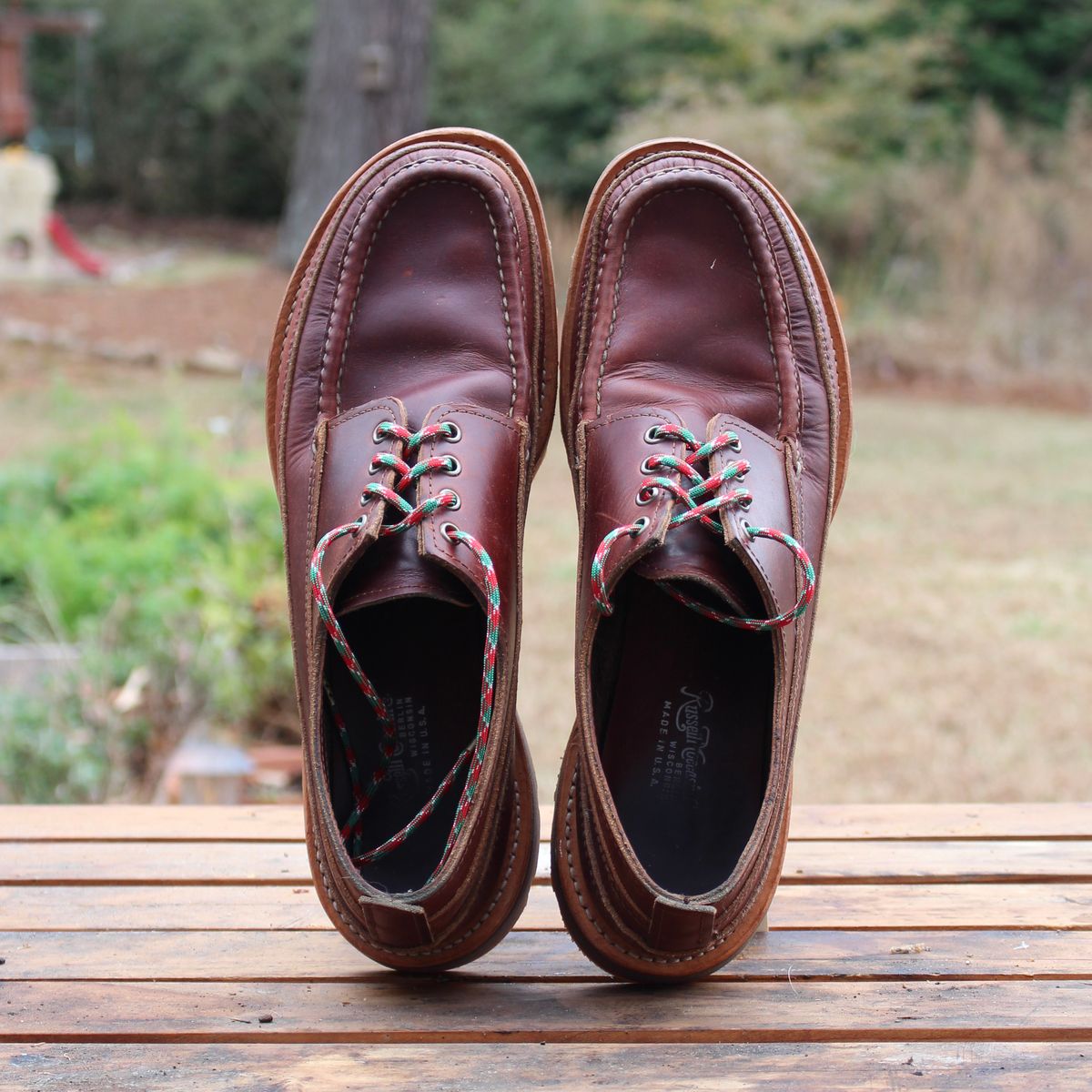 Photo by polishengineering on December 4, 2025 of the Russell Moccasin Co. Fishing Oxford in Seidel British Tan Double Shot.