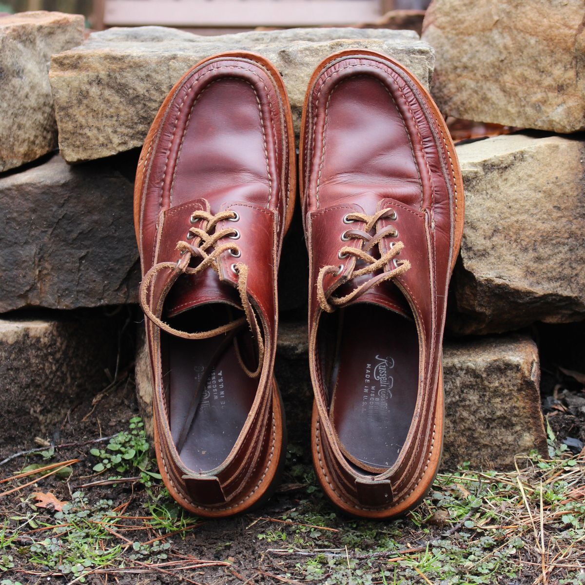 Photo by polishengineering on February 4, 2026 of the Russell Moccasin Co. Fishing Oxford in Seidel British Tan Double Shot.