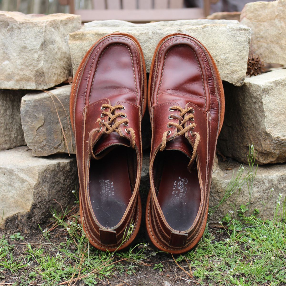 Photo by polishengineering on March 2, 2026 of the Russell Moccasin Co. Fishing Oxford in Seidel British Tan Double Shot.