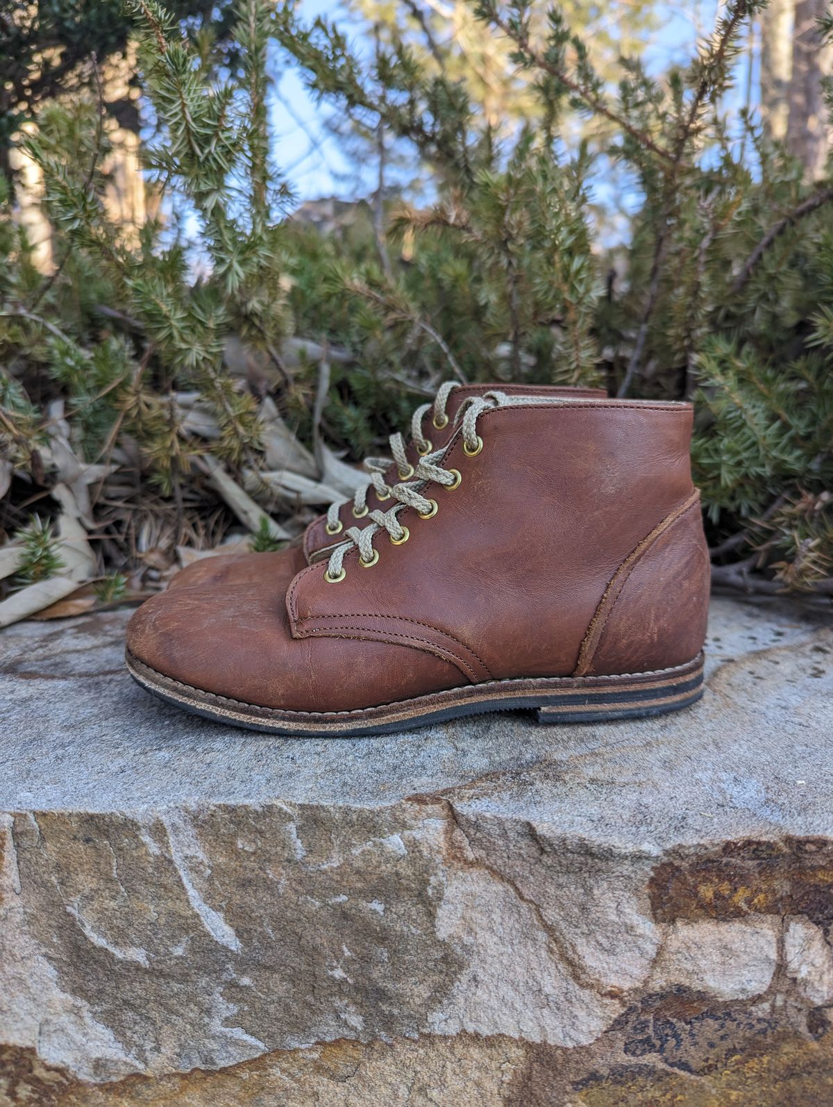 Photo by polishengineering on February 5, 2024 of the Nicks x Zimmerman Kids Work Boots in Seidel 1964 Brown.